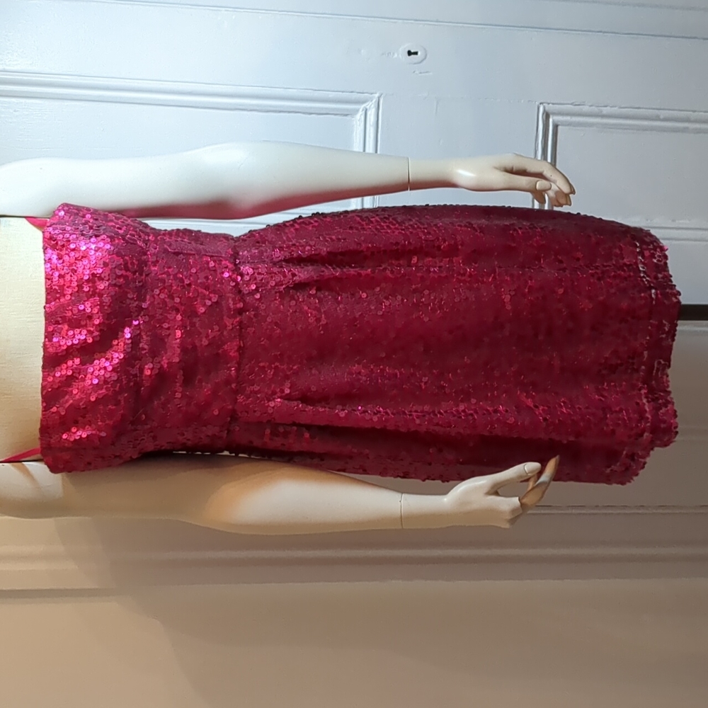 BCBG Sequin Sparkle Mini Strapless Dress Hot Pink